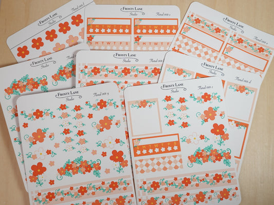 Floral 001 A-F & Y-Z Orange Florals Sticker Sheets