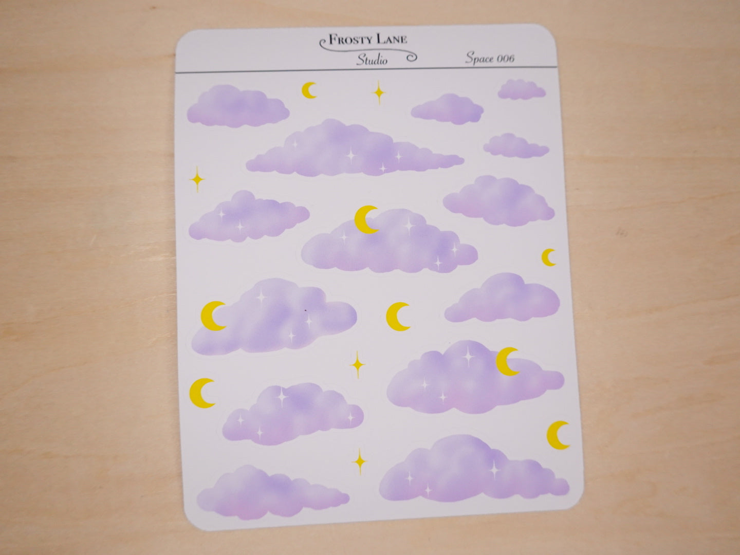 Space006. Purple Cloud and Star Sticker Sheet