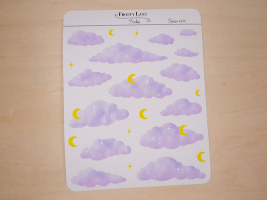 Space006. Purple Cloud and Star Sticker Sheet