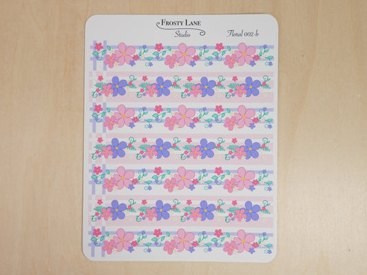 Floral 002 B  Pink and Purple Florals Washi Sticker Sheets