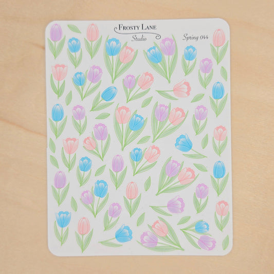 Spring044. Tulip Sticker Sheet (blue, purple and pink)