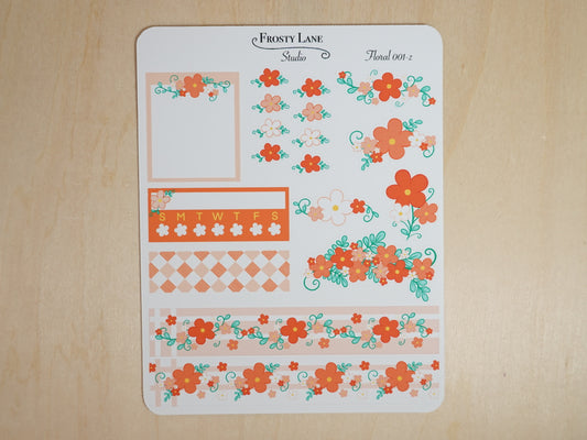 Floral 001 Z. Orange Floral Kit Sample Sticker Sheets