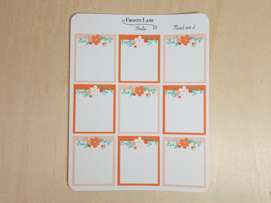 Floral 001 D. Orange Florals Notes Sticker Sheets
