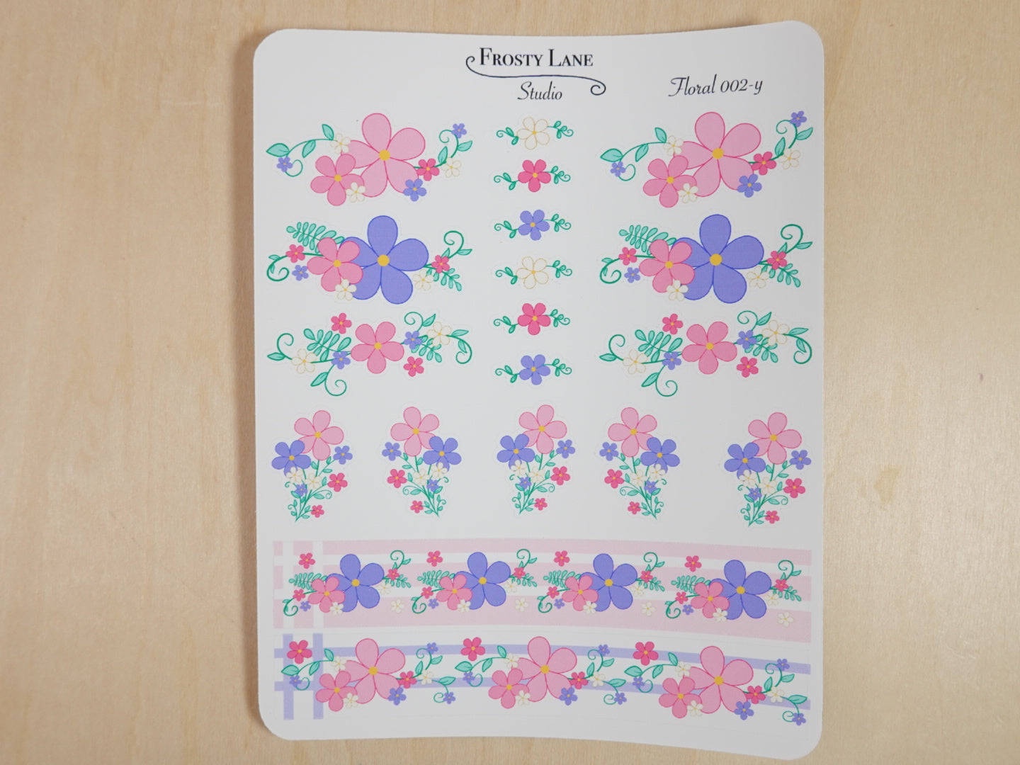 Floral 002 A-F & Y-Z Pink and Purple Florals Sticker Sheets
