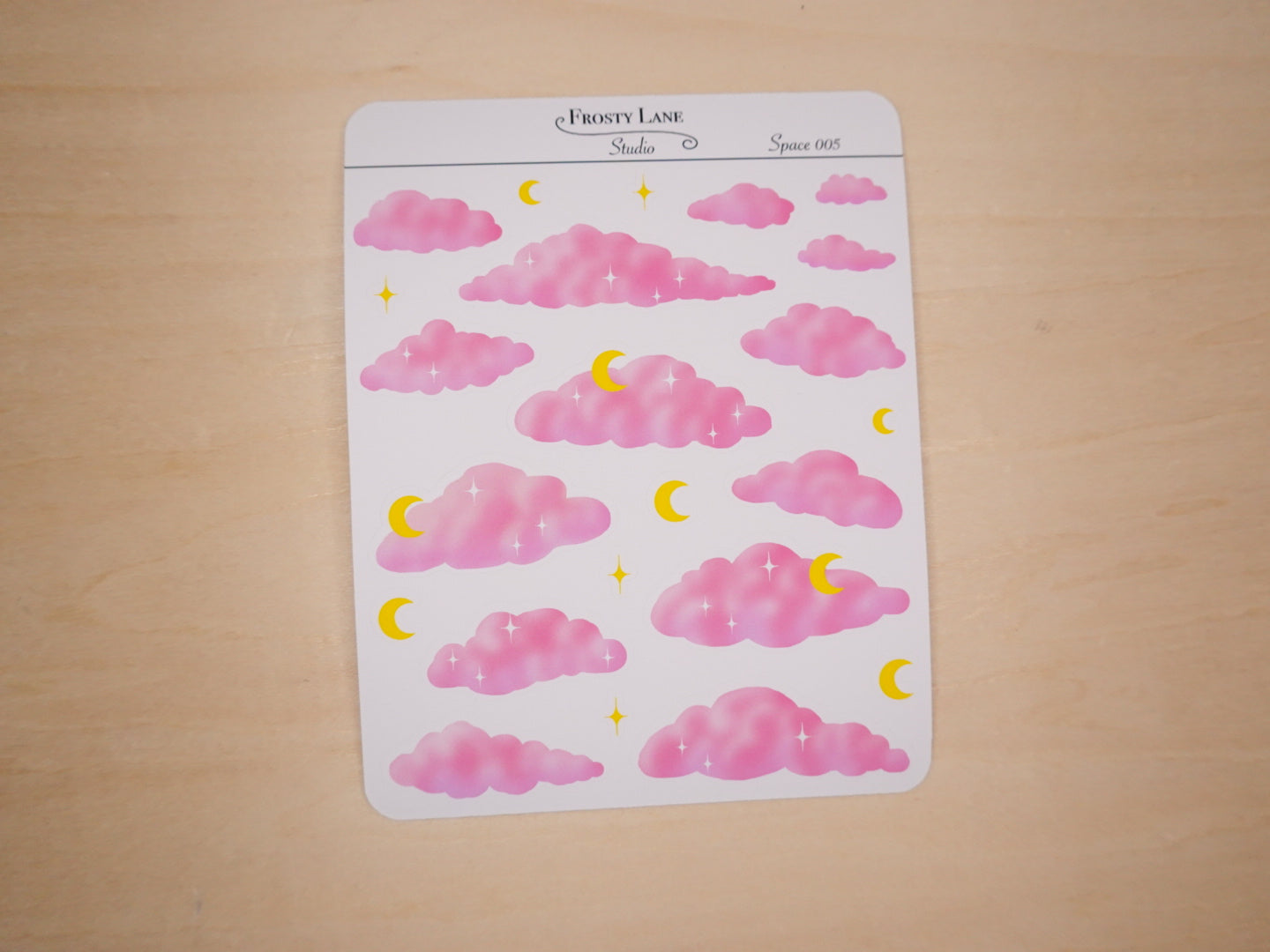Space005. Pink Cloud and Star Sticker Sheet