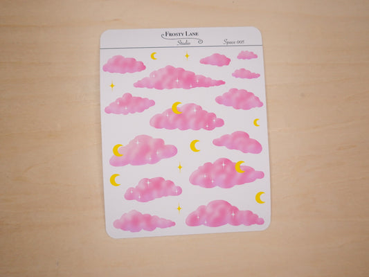 Space005. Pink Cloud and Star Sticker Sheet