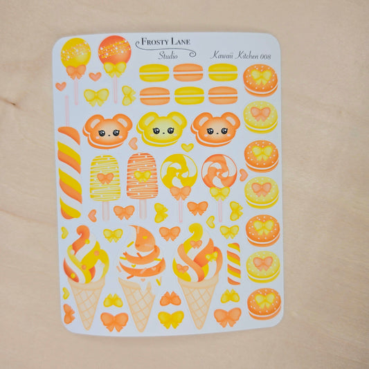 Kawaii Kitchen 008. Yellow and Orange Dessers, Cake pop, Ice cream Sticker Sheet