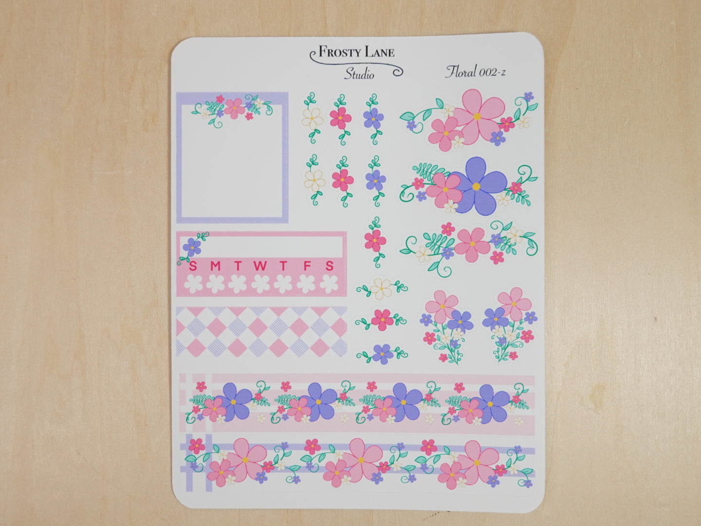 Floral 002 A-F & Y-Z Pink and Purple Florals Sticker Sheets