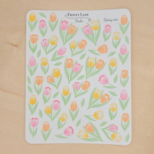 Spring042. Tulip Sticker Sheet (yellow, orange, and pink)