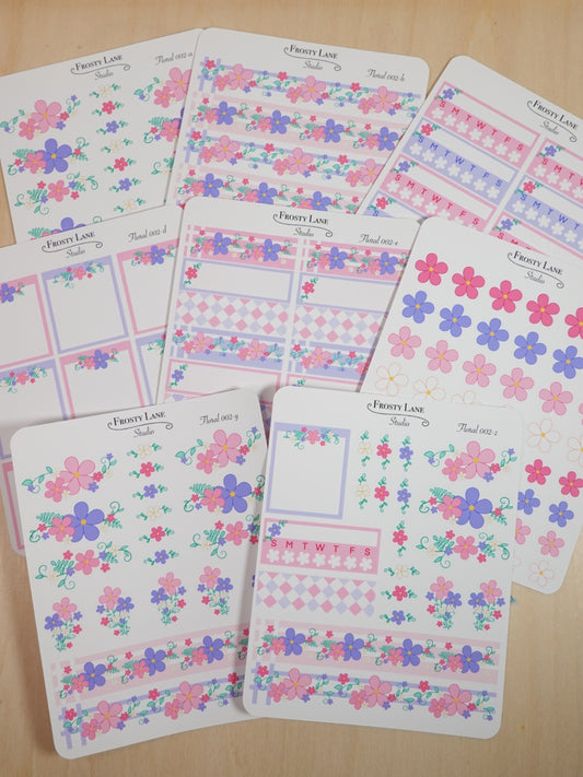 Floral 002 A-F & Y-Z Pink and Purple Florals Sticker Sheets