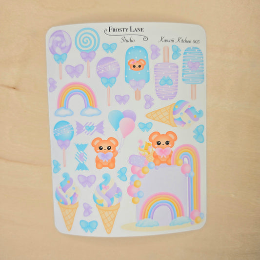 Kawaii Kitchen 003. Rainbow cake, Cake pop, Ice cream Sticker Sheet