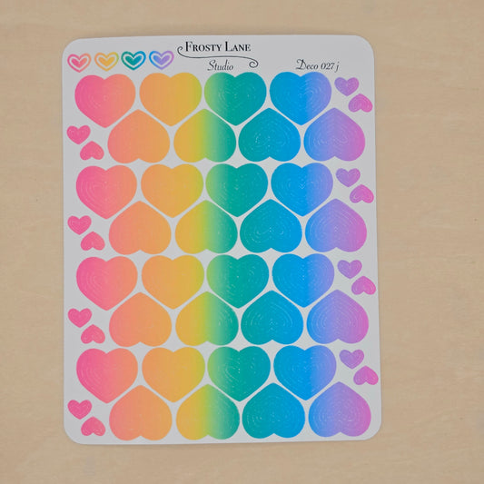 Deco027.j. Rainbow Heart Outline Sticker Sheet