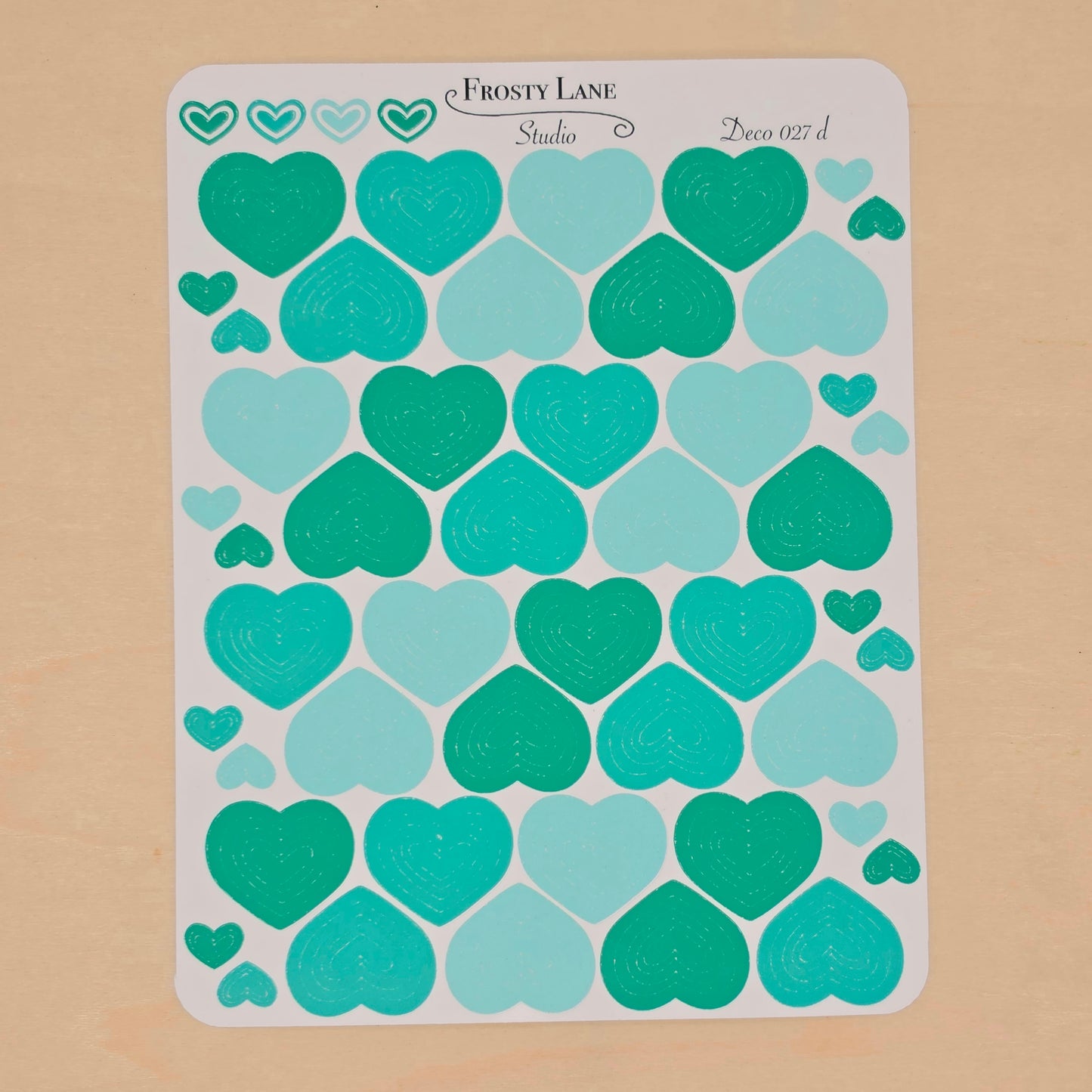 Deco027..d.Green Heart Outline Sticker Sheet
