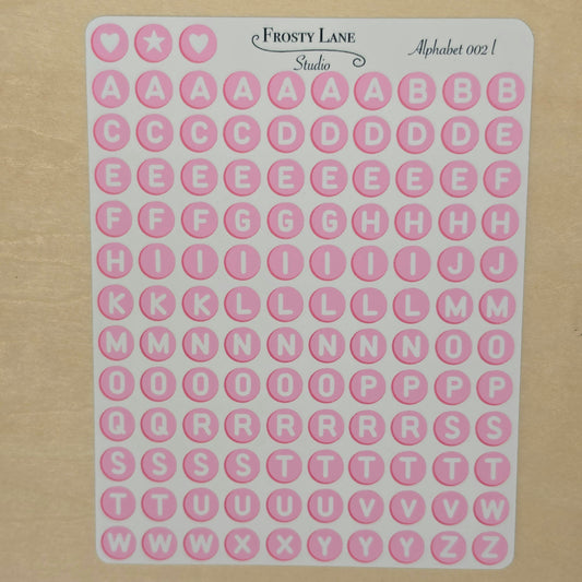 Alphabet 002.l. white letters and pink circle