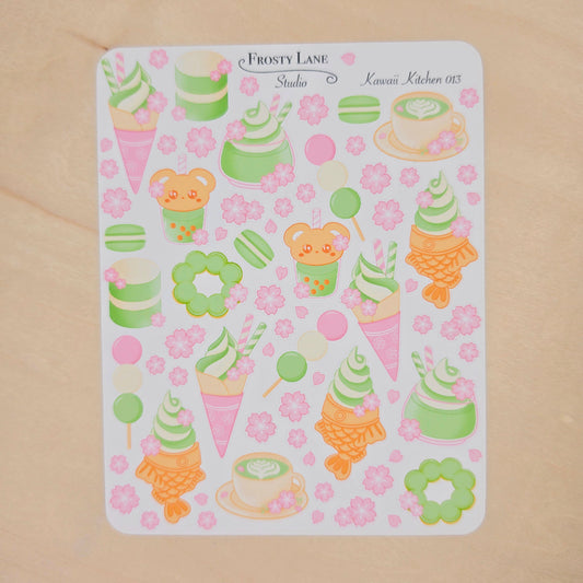 Kawaii Kitchen 013. Sakura Matcha Sticker Sheet