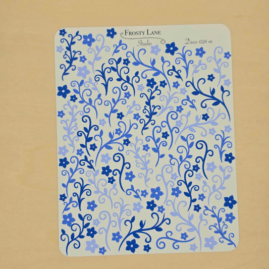 Deco028.m. Royal Blue Vines Sticker Sheet