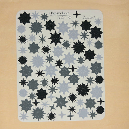 Deco025.h. Black/Grey Sunburst Sticker Sheet