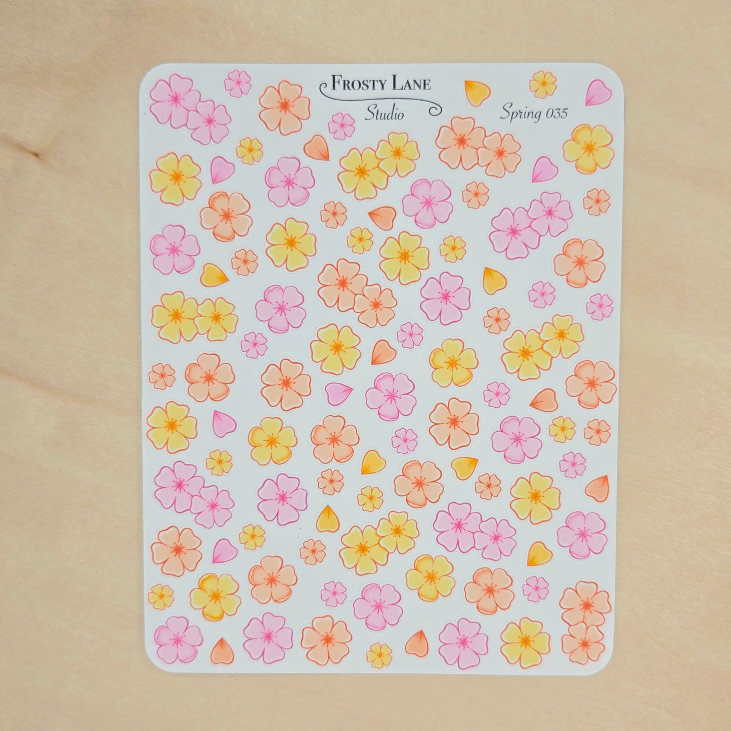 Spring035. Mini Pink Orange Yellow Blossom Sticker Sheet