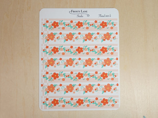 Floral 001 B. Orange Florals Washi Sticker Sheets