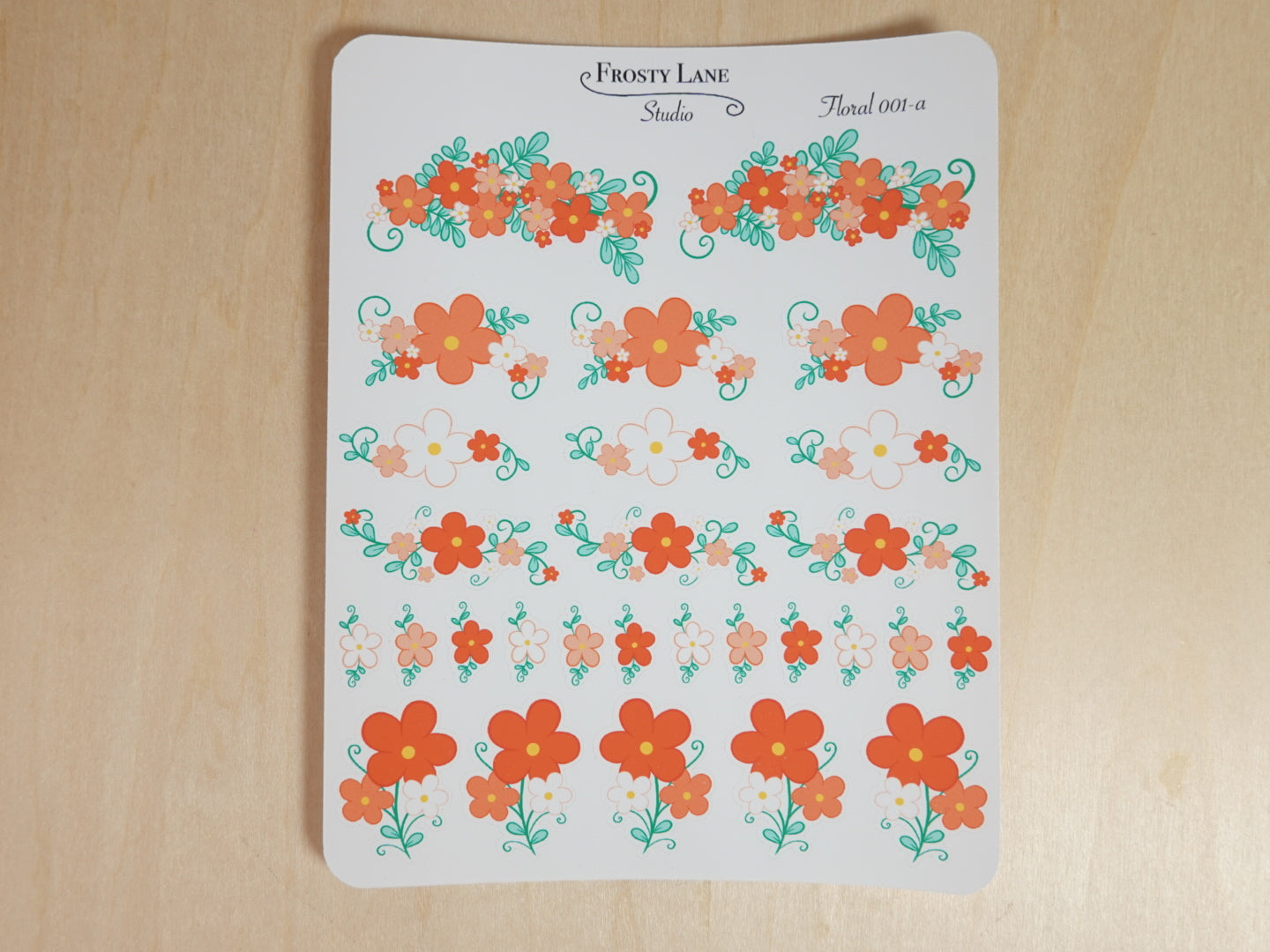 Floral 001 A-F & Y-Z Orange Florals Sticker Sheets