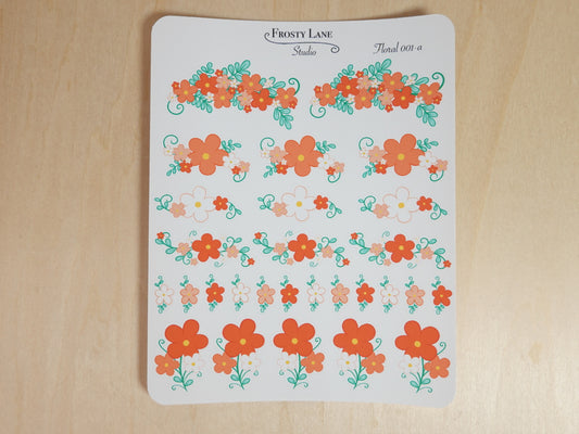 Floral 001 A. Orange Florals Sticker Sheets