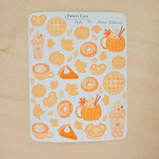 Kawaii Kitchen 007. Pumpkin Spice Desserts Sticker Sheet