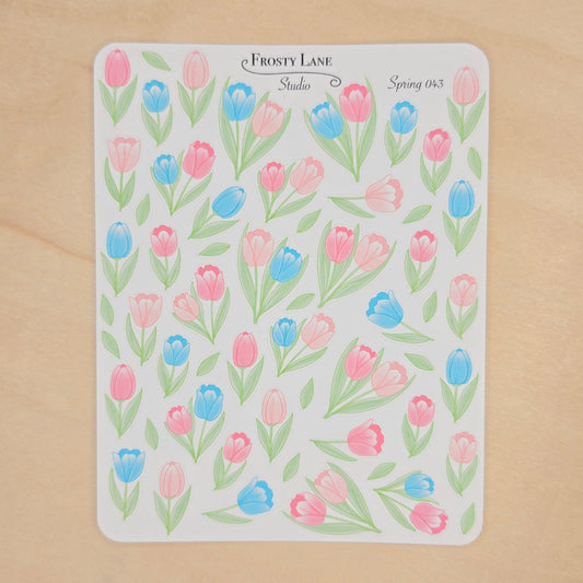 Spring043. Tulip Sticker Sheet (blue and pink)