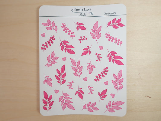 Spring031. Pink Leaves Sticker Sheet