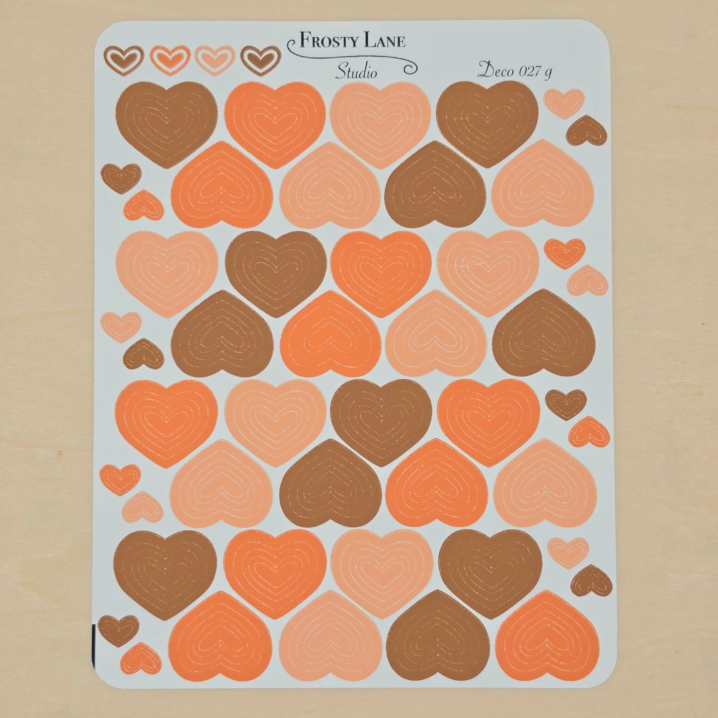 Deco027.g. Brown Heart Outline Sticker Sheet