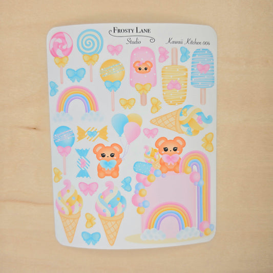 Kawaii Kitchen 004. Rainbow cake, Cake pop, Ice cream Sticker Sheet